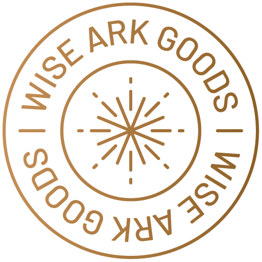 Wise Ark Goods brand logo, circular emblem with starburst